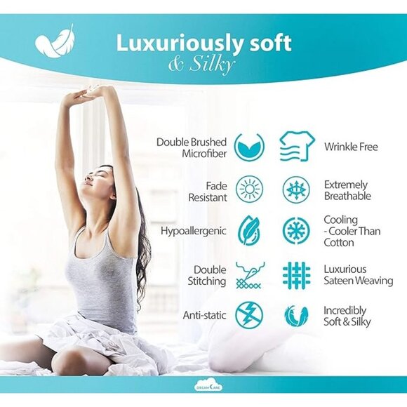 DREAMCARE Queen Sheet Set – 4 pcs Cooling Sheets – up to 15” Deep Queen … - Picture 4 of 10